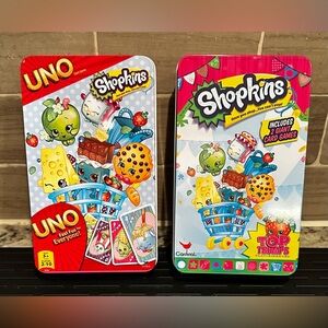 2 Shopkins Card Games in Collectors Tins UNO and Top Trumps